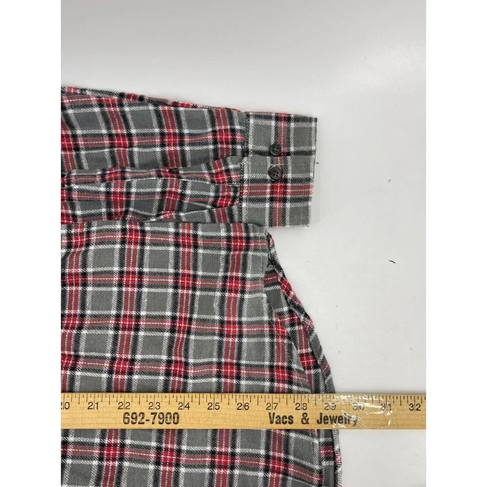 Jackson Hole Men's Gray Red Plaid Flannel Button Down Long Sleeve Shirt Size L